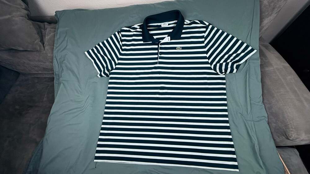 Lacoste Sport Navy & White Striped Polo Shirt, Men's 3XL